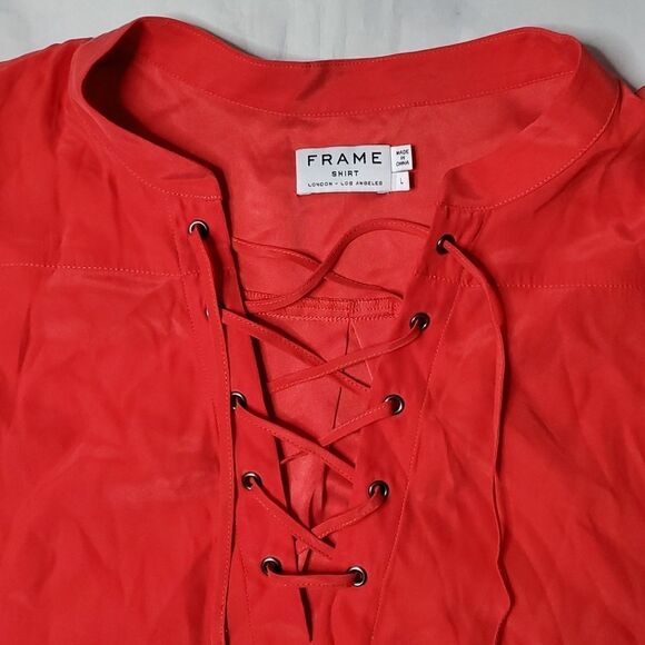 FRAME Denim Blood Orange Silk Lace-Up Dress - Picture 2 of 7